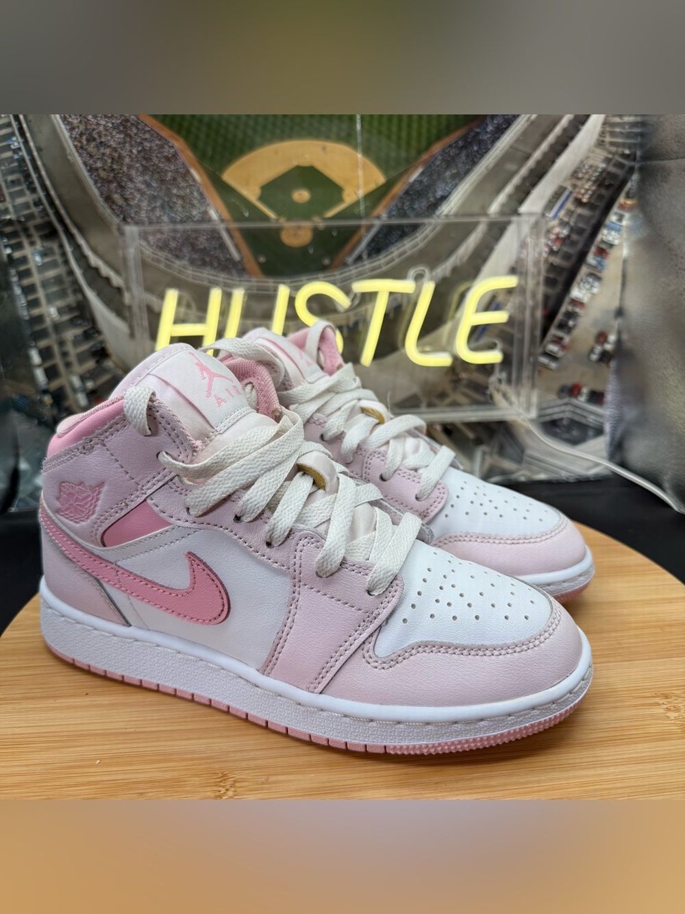 Jordan 1 Mid Pearl Pink White Valentines Day (GS) Youth Size 3.5